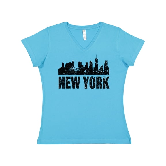 Inktastic New York Skyline Grunge Women's V-Neck T-Shirt