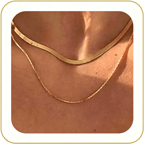 DESIGNICE Layered Necklaces Women Non Tarnish Chunky 14K Gold Plated Herringbone Snake Rope Box Cuban Link Chain Women Waterproof Layering Stack Choker Necklace Trendy Tarnish Free Jewelry Set