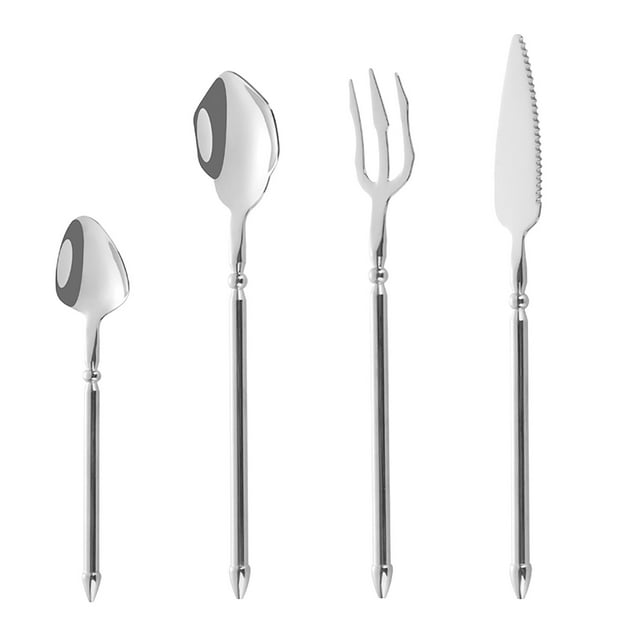 LSLJS 4-piece Set Handle Stainless Steel Tableware Dessert Salad Spoon Fork Handle Steak Knife Fork Spoon Tea Spoon Home Accessories