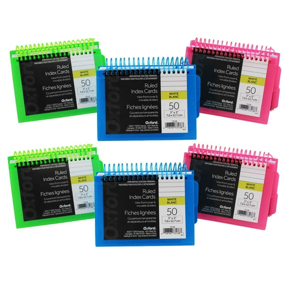 Oxford View Front Spiral Index Cards 3" x 5" Poly Cover, Pack of 6