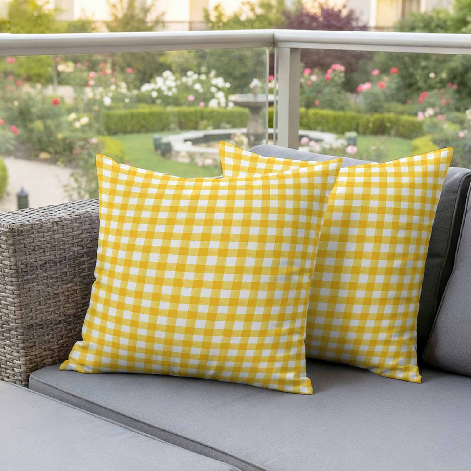 Pack of 2 Outdoor Pillow Covers,Waterproof Yellow Throw Pillow Covers,Country French Rustic Buffalo Plaid Modern Art Decorative Pillowcases Cushion Covers for Couch Pillow Sham Protector 24x24 Inch