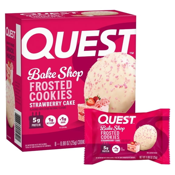 Quest Nutrition Frosted Cookies, Strawberry Cake, 1g Sugar, 11g Protein, 2g Net Carbs, Gluten Free, 8 Count