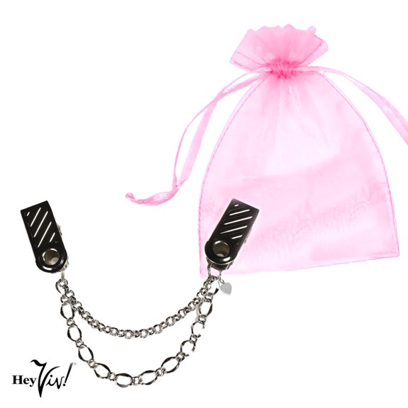 Double Gold Chain Sweater Guard, Cardigan, Collar Clip - 1" Clips - Organza Bag