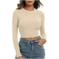thumbnail image 1 of Timegard Hauts pour Femmes Côtelé Col Ras du Cou Manches Longues Ajusté Confortable T-Shirt Décontracté Court Hauts Bas Blouse Automne, 1 of 5
