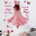 thumbnail image 1 of Adhesivo de pared de PVC con vestido rosa para niña con mariposas, 70 x 73 cm, 1 of 4