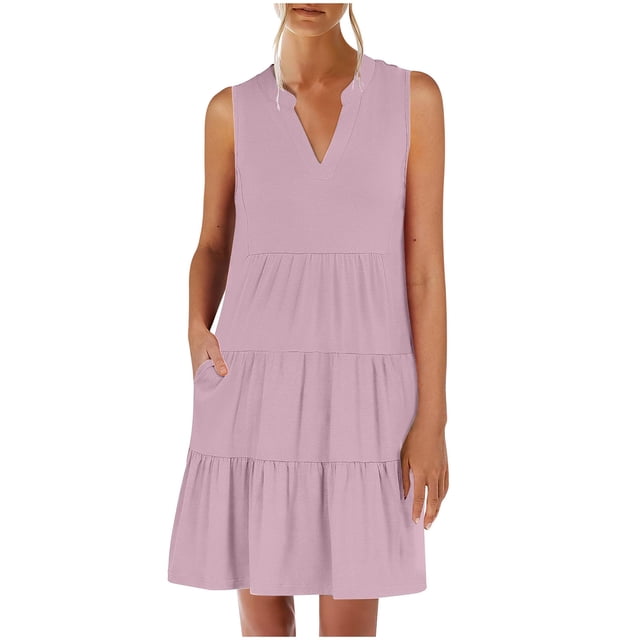 Vestidos de Manga Corta Casual para las Mujeres V Cuello Ruffle Mini Túnica, Sexy Elegante Vestido de Fiesta Del Club para las Vacaciones, Mezcla de Poliéster de Color Sólido