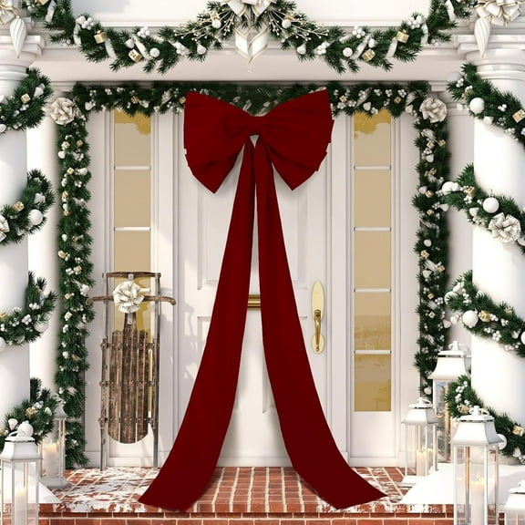 27 X 78 Inch Giant Burgundy Velvet Bows for Christmas Tree Topper, Front Door Bow Decorations with Long Streamers Wreath Wall Decor for Home Xmas Room Holiday Porch