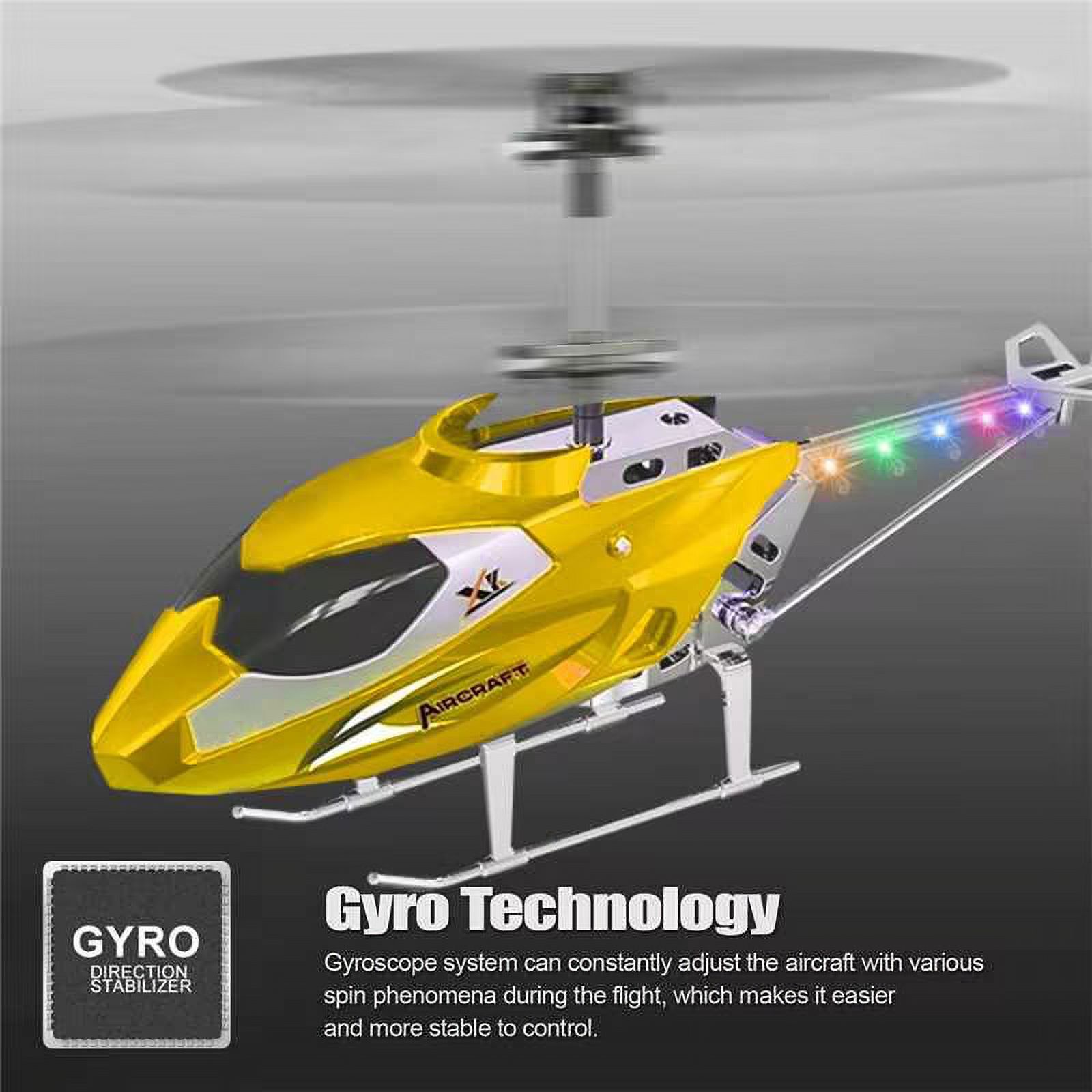 PayUSD Remote Control Helicopter Mini Gyroscope RC Helicopters LED Light for Indoor to Fly for Kids and Beginners, Yellow - image 3 of 8