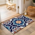 thumbnail image 2 of Entryway Rug 2'x3', Orange Blue Kitchen Runner Rugs Non-Slip Carpet Mats, Morocco Boho Abstract Floral Ethnic Tribal Bedside Rugs Runners Washable Floor Carpet for Bathroom Laundry Room, 2 of 8