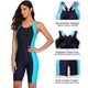 thumbnail image 4 of Trajes de baño Boyleg para mujer, trajes de baño atléticos de una pieza, monos hasta la rodilla, traje de baño de vacaciones, azul, 4 of 7
