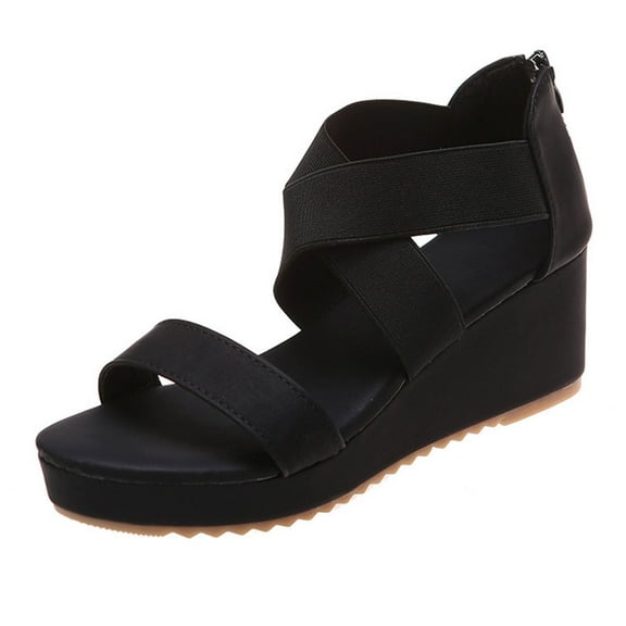 ShiShine Womens Wedge Heel Sandals Crisscross Elastic Strap Back Zipper Open Toe Casual Summer Comfortable Walking Sandals