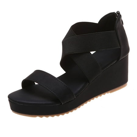 

YanHoo Women s Wedge Sandals Open Toe Cross Strap Zipper Platform Sandal Ladies Summer Casual Outdoor Shoes
