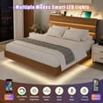 thumbnail image 3 of Feonase Floating Bed Frame Full with Led Lights and Charging Station, Wood Full Size Bed Frame with Storage Headboard, Heavy Duty Metal Slats, No Box Spring Needed, Easy Assembly,Walnut, 3 of 8
