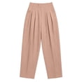 thumbnail image 5 of ZVAVZ Cotton Gauze Pleated Pants for Women High Waist Beach Baggy Pants Solid Straight Wide Leg Vacation Pants Pink XXL, 5 of 6