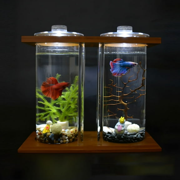 ACDANC Glass Betta Fish Tank Bamboo Base Mini Aquarium Fish Tank For Desktop