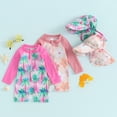 thumbnail image 3 of Gupgi Baby Girls Floral Rash Guard with Hat, 3M 6M 12M 24M 3T Toddler Beach Bathing Suit Long Sleeve Tropical Tree Print Zipper Swimwear, 3 of 9