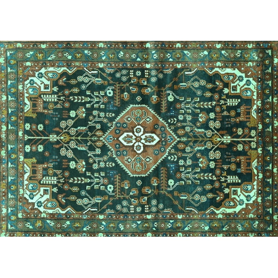 Ahgly Company Machine Washable Indoor Rectangle Persian Turquoise Blue Traditional Area Rugs, 7' x 9'