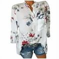 thumbnail image 2 of QLEICOM Womens Casual Tops, Plus Size Summer Shirt, Fashion Elegant Floral Flower Print Button Blouse, Long Sleeve Blouses and Button-Down Shirts for Women White 3XL, 2 of 2