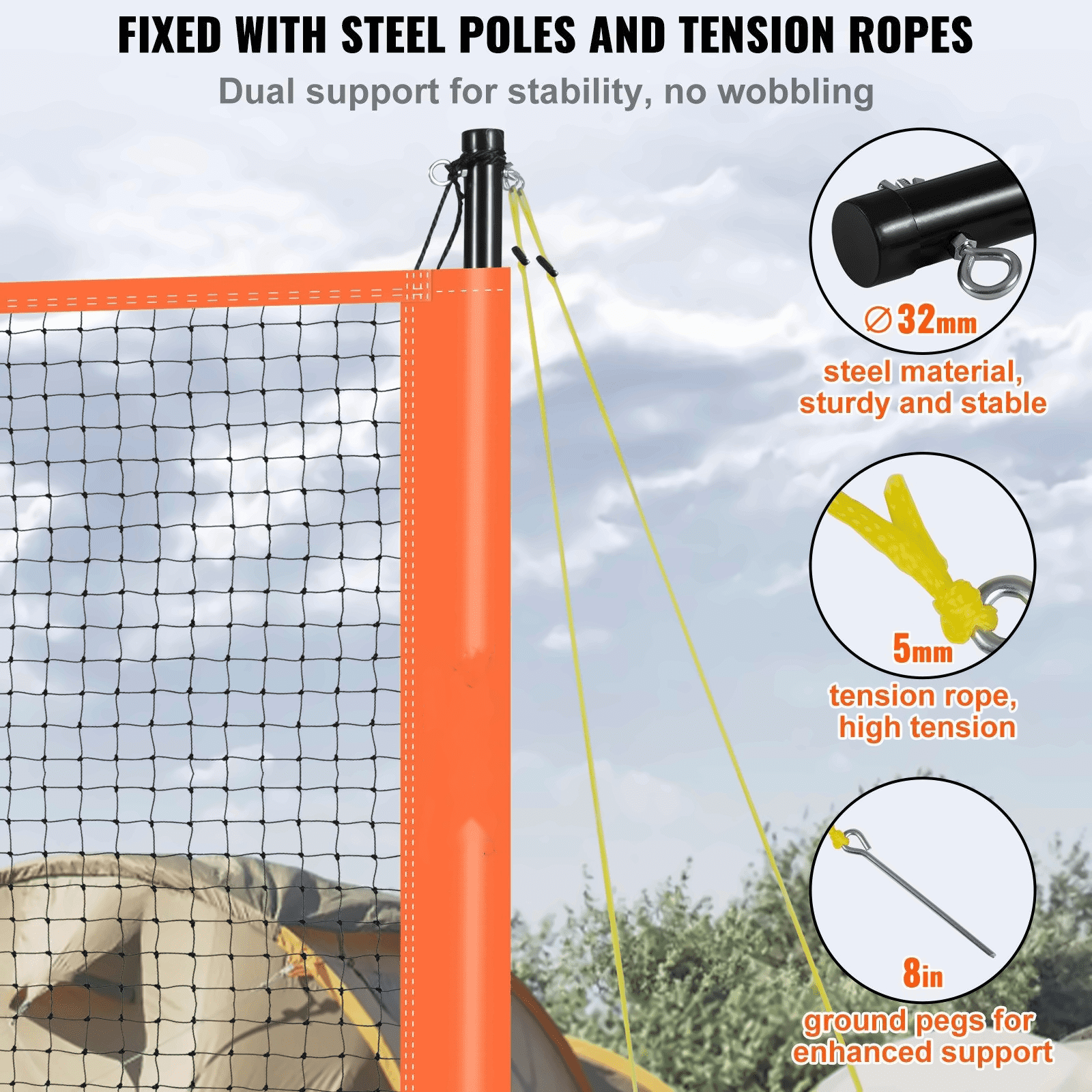 Volleyball Badminton Set, Portable Outdoor Net, Adjustable Height, Steel Poles, Professional Combo with PVC Volleyball & Rackets
