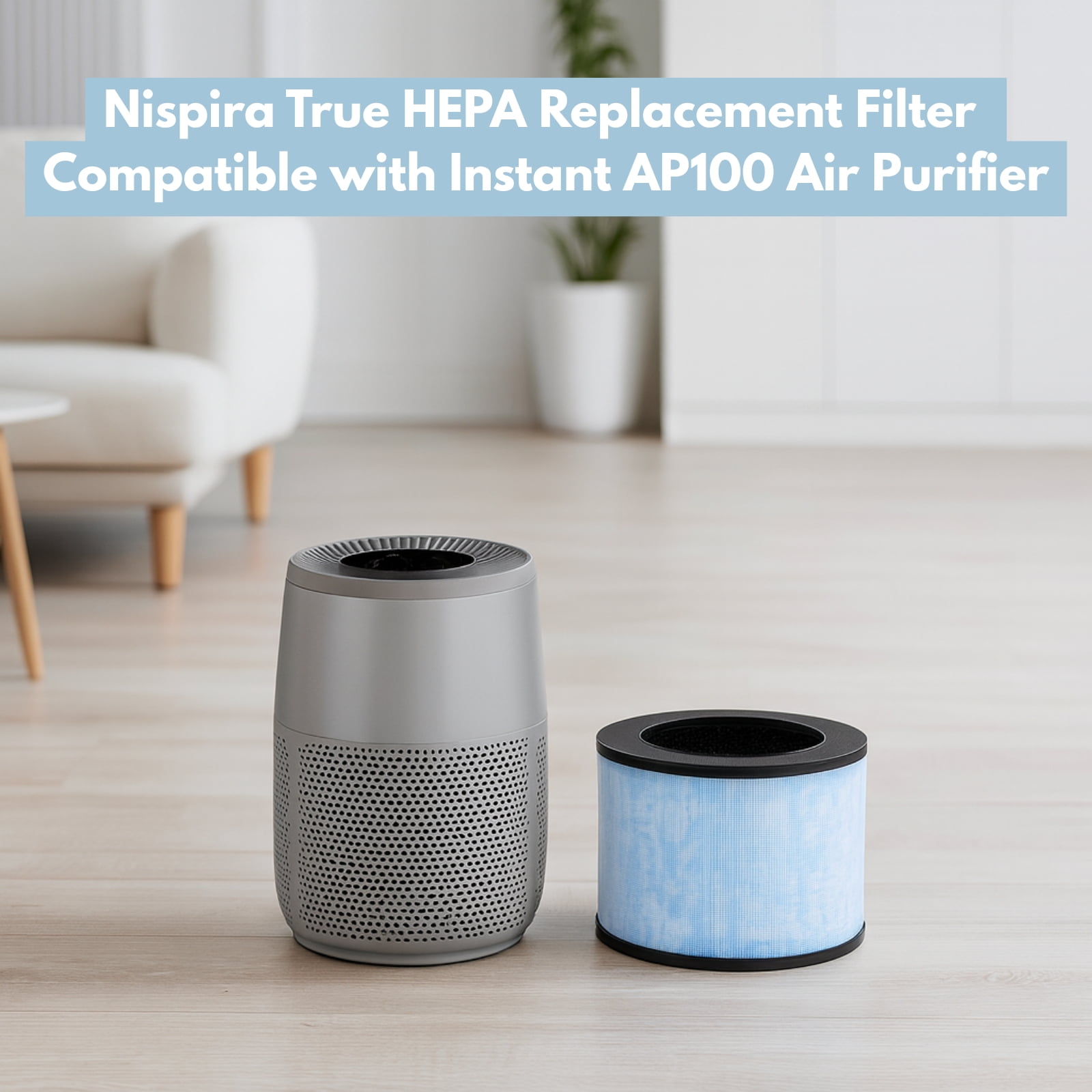 3-in-1 F100 True HEPA Activated Carbon Filter Replacement Compatible with Instant AP100 Air Purifier, 2 Packs