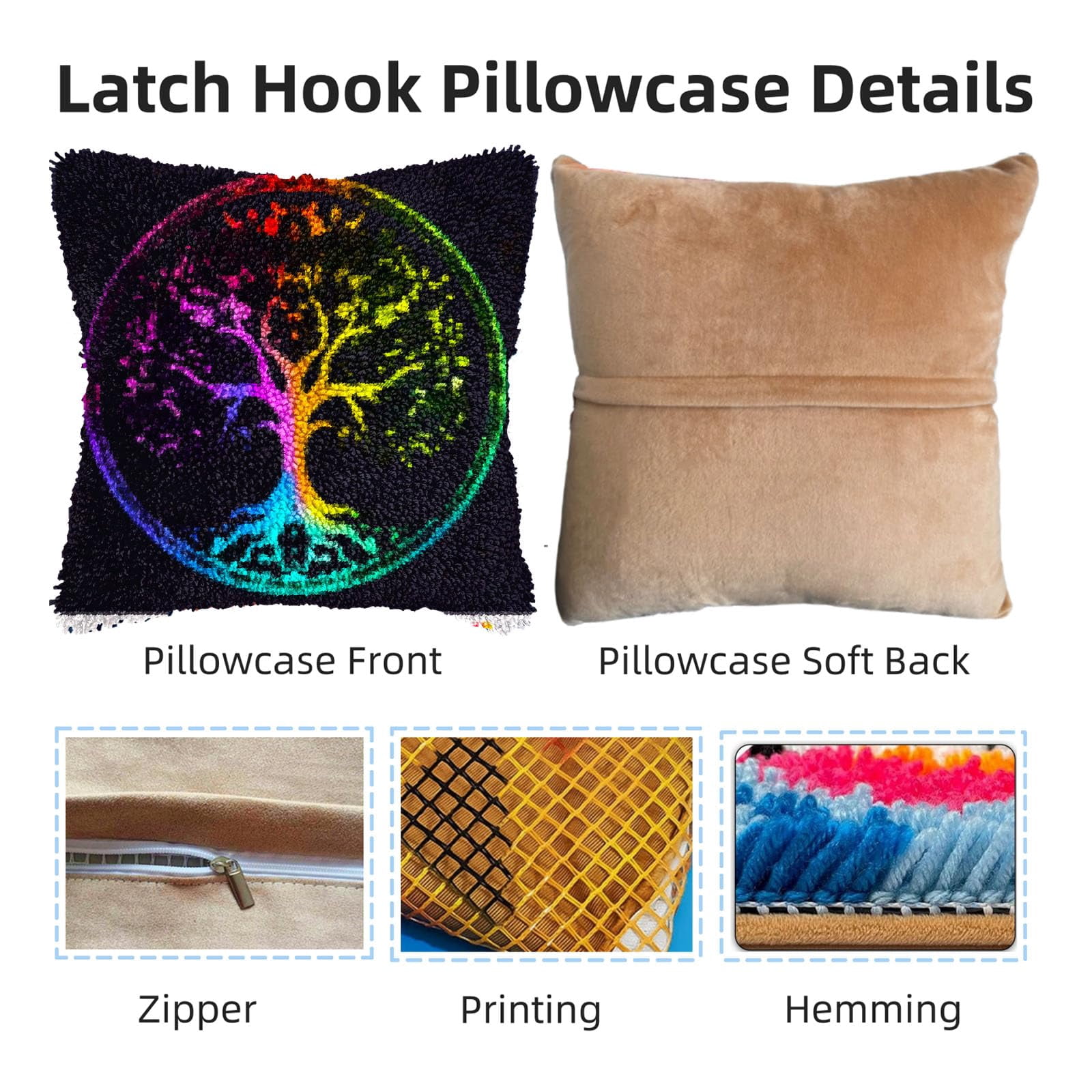 Colorful Tree Shining Sky DIY Latch Hook Pillow Kits for Adults Printed Pillowcase Crochet Yarns Hooking Handmade Pillow Cover Cushion for Home Sofa Decoration 17x17inch(4)