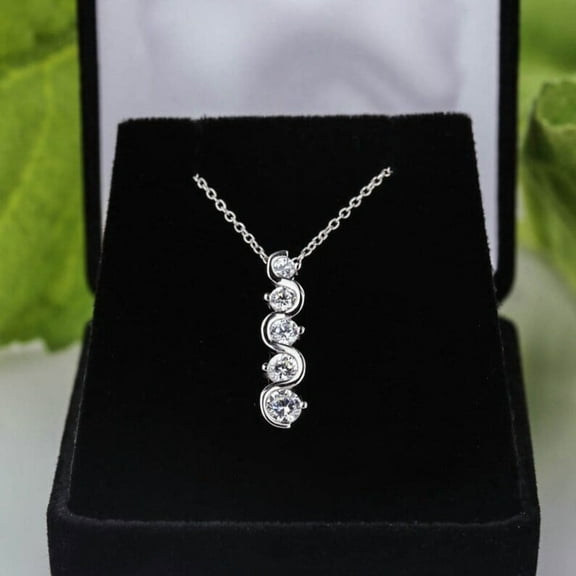 2Ct Round Cut Simulated Diamond 5 Stone Drop Women's Pendant Necklace 14K White Gold Plated
