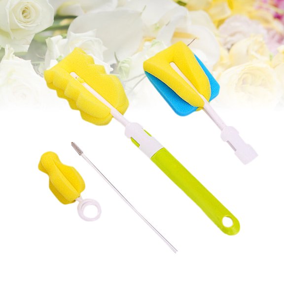 FESTFENDS 4Pcs Sponge Baby Bottle Cleaning Brush Assorted Color 11x2x2in Soft Scrubbing