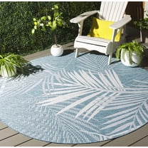 SAFAVIEH Beach House Declan Botanical Indoor/Outdoor Area Rug, Aqua/Ivory, 6'7" x 6'7" Round