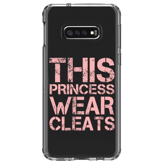 DistinctInk Clear Shockproof Hybrid Case for Samsung Galaxy S10e (5.8" Screen) - TPU Bumper Acrylic Back Tempered Glass Screen Protector - This Princess Wear Cleats