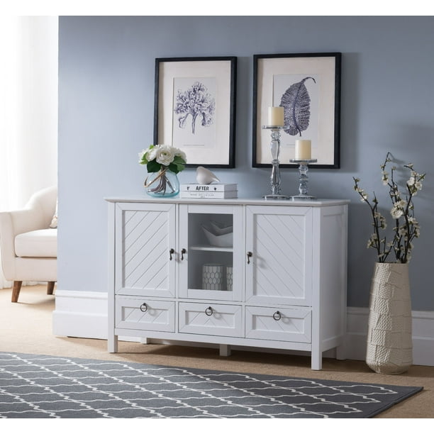 Newport Sideboard Buffet Console Table, Kings Brand Furniture Kitchen Storage Cabinet Buffet With Glass Doors White