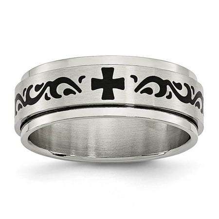Stainless Steel Enamel Swirl Design 8mm Brushed and Polished Band