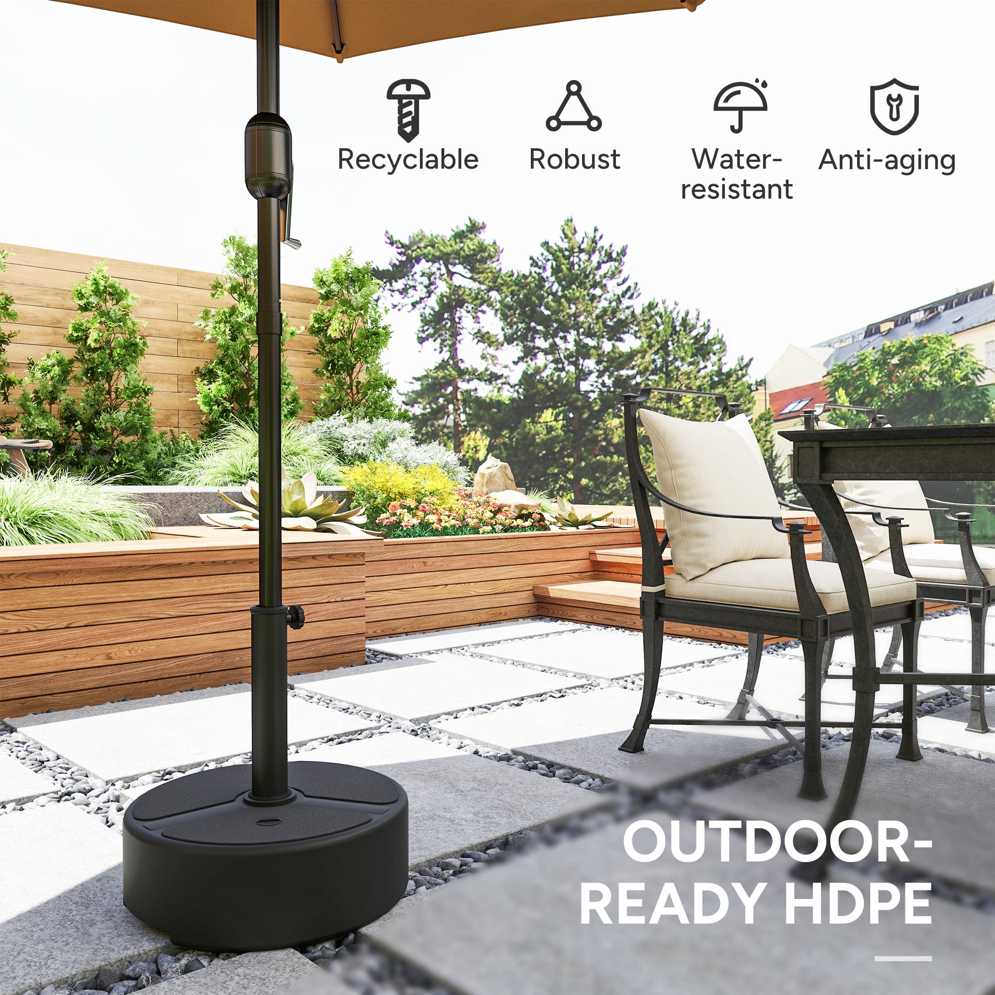 Outsunny Patio Umbrella Base Holder, Outdoor Umbrella Stand Base, Filled Up to 44lbs with Stand or 40lbs with Water for Garden, Poolside, Black