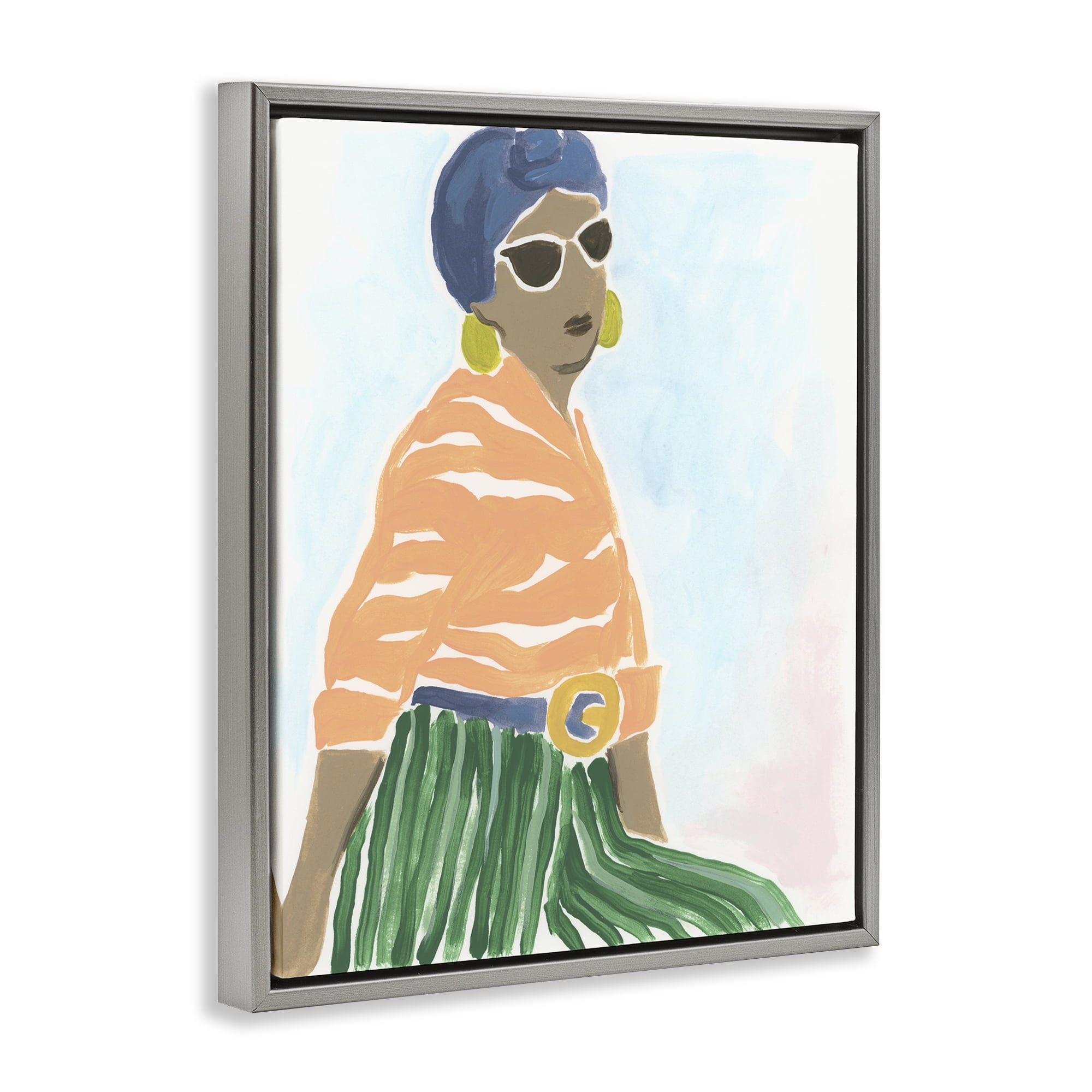 Stupell Industries Stylish Woman with Headwrap People Painting Gray Floater Framed Canvas Art Print Wall Art, 25 x 31