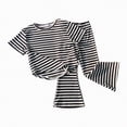 thumbnail image 3 of KPOPLK Baby Girl Summer 2 Piece Outfits Ruffle Short Sleeve Tops Striped Print Jogger Pants Casual Soft Comfy Clothes 12 18 24 Months Infant Toddler Size 8-9 Years,Black, 3 of 6