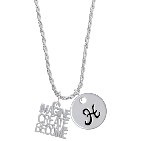 Delight Jewelry Silvertone Imagine Create Become Silvertone Script Initial Disc - H - Charm Necklace, 20"+3"