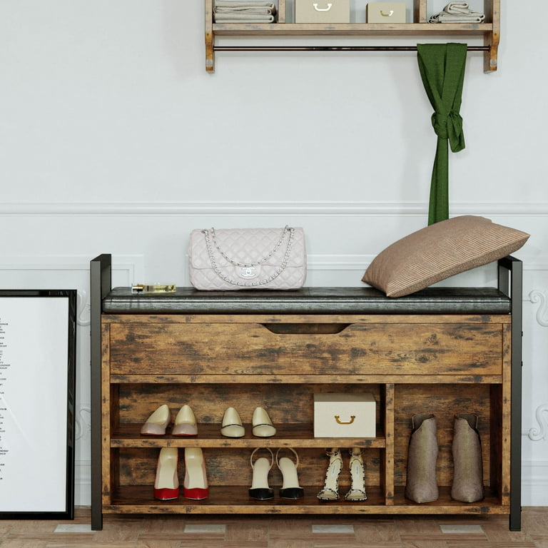 IRONCK Shoe Bench,6 Pairs Entryway Bench with Shelf Rack and Storage Box, for Entryway, Bedroom, Hallway, Industrial, Vintage Brown IRONCK Shoe Bench,6 Pairs Entryway Bench with Shelf Rack and Storage Box, for Entryway, Bedroom, Hallway, Industrial, Vintage Brown
