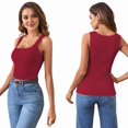thumbnail image 3 of Women'S Summer Square Neck Casual Ribbed Knit Sleeveless Tank Top Red M, 3 of 6