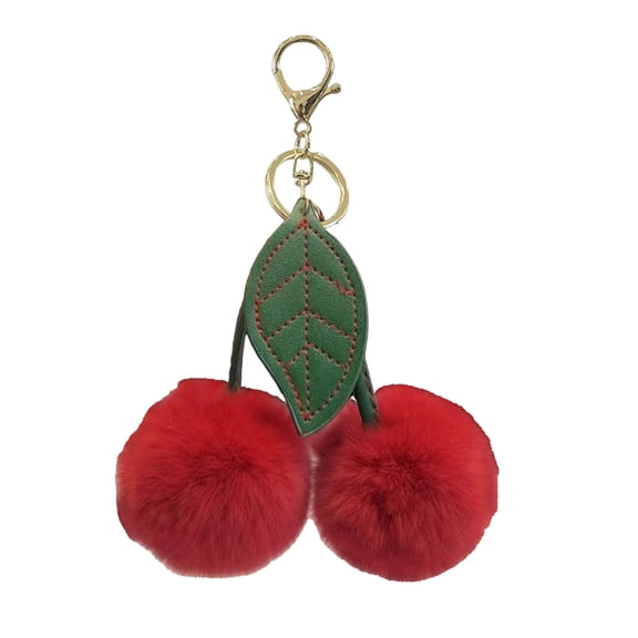 Plush Cherry Keychain for Women Cute Pom Pom Keychain Bag Charms Purse Charms for Handbags and Key Accessories (Red)