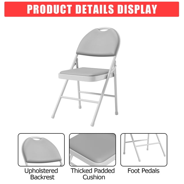 AKDSteel Folding Chairs 2/4/6 Pack, Padded Pu Leather Cushion, 350 Lbs Capacity Metal Frame, Non-Slip Feet, Stackable For Home Or Events
