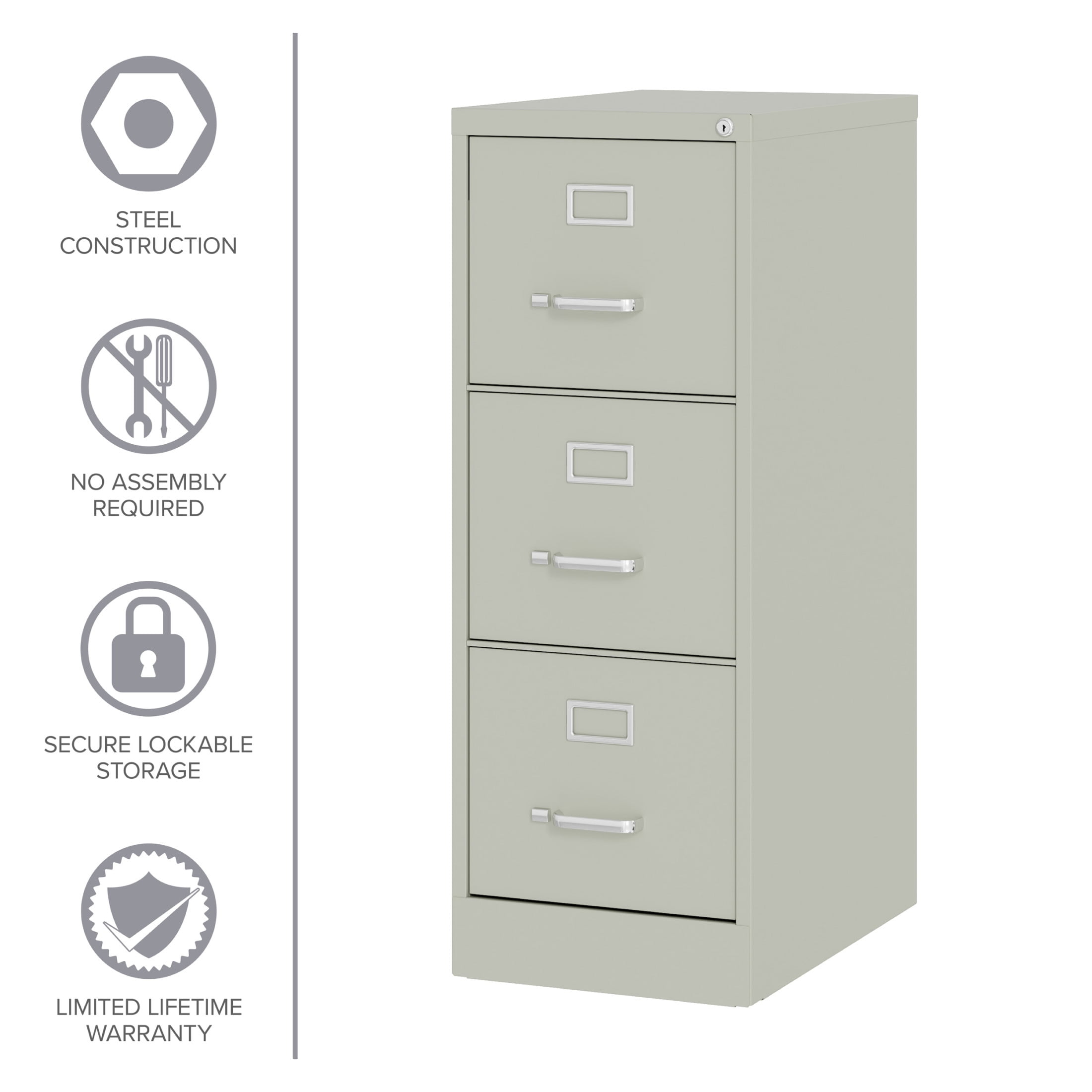Hirsh 3 Drawer Letter Locking Metal Vertical File Cabinet, 22" Deep, Gray