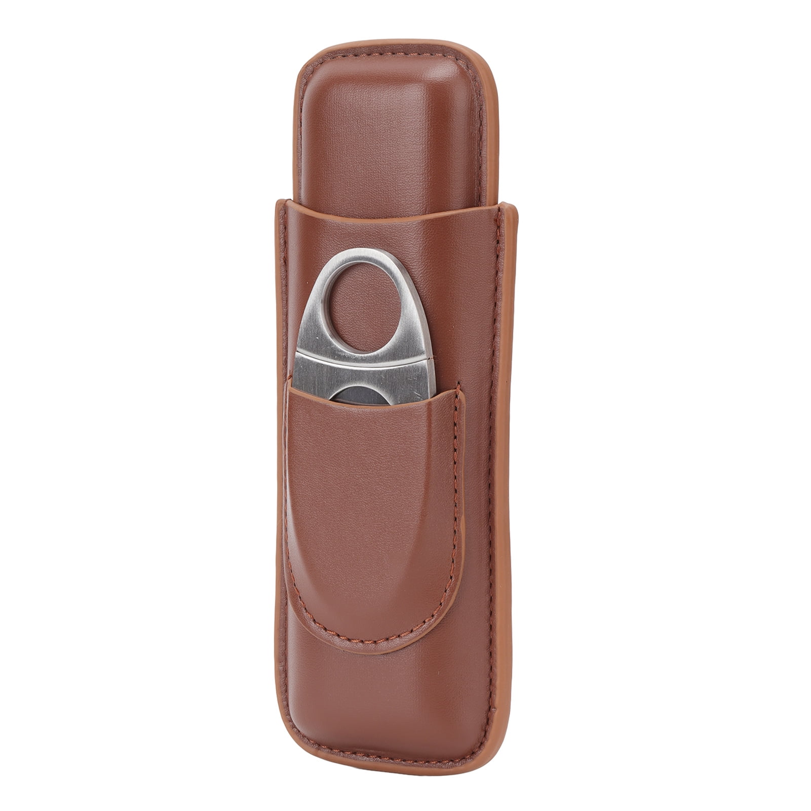 Cigar Case, Portable 2.6 X 7.1in 2 Fingers Leather Cigar Travel Case