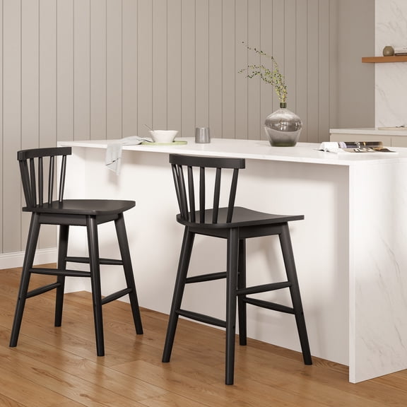 Joyyskill Modern Bar Stools Set of 2, 24" Wooden Counter Height Barstools, Modern Armless Farmhouse Bar Dining Chairs with Back & Footrest, Black