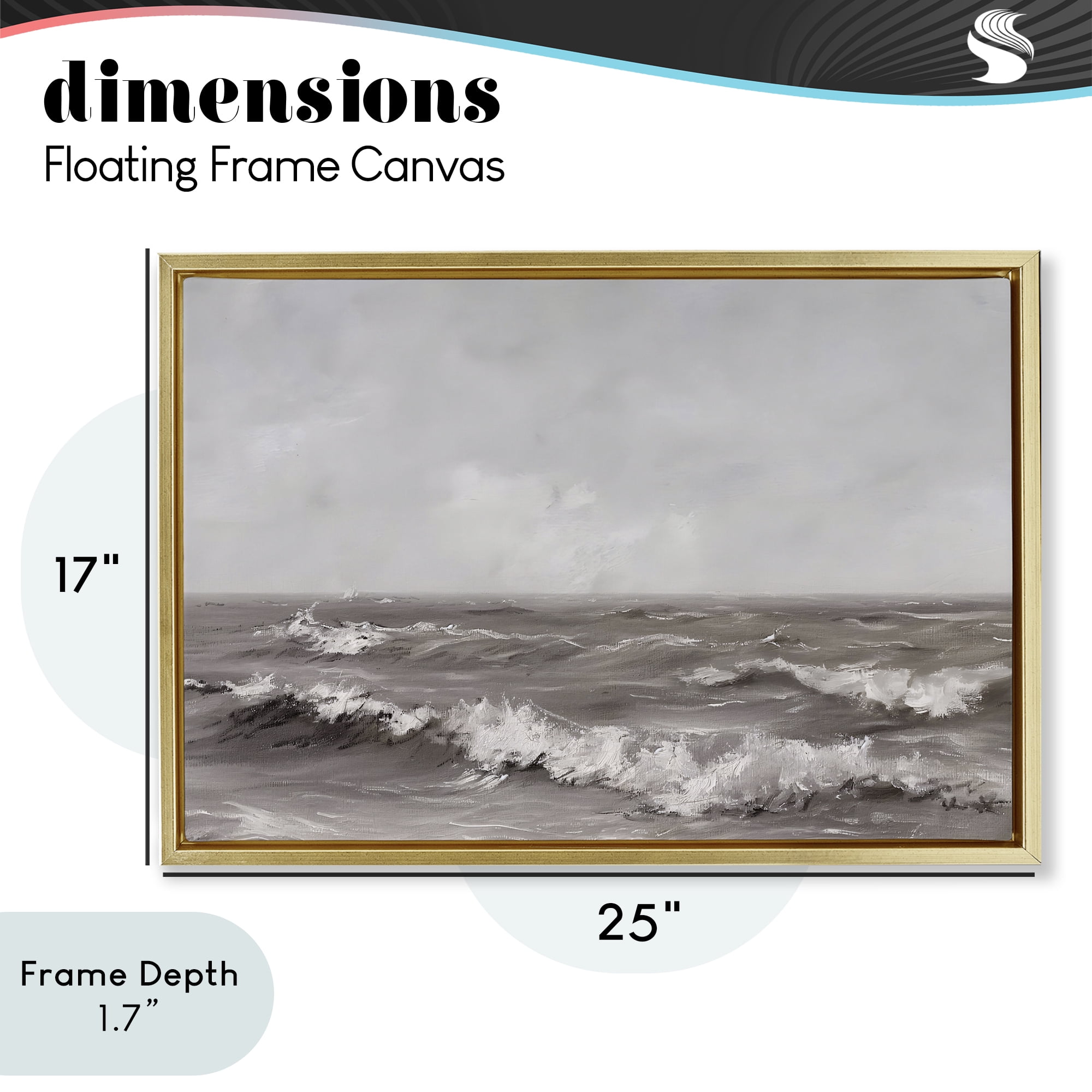 Stupell Industries Monochrome Sea Ripples Gold Framed Floater Canvas Wall Art, design by Jacky Ngan