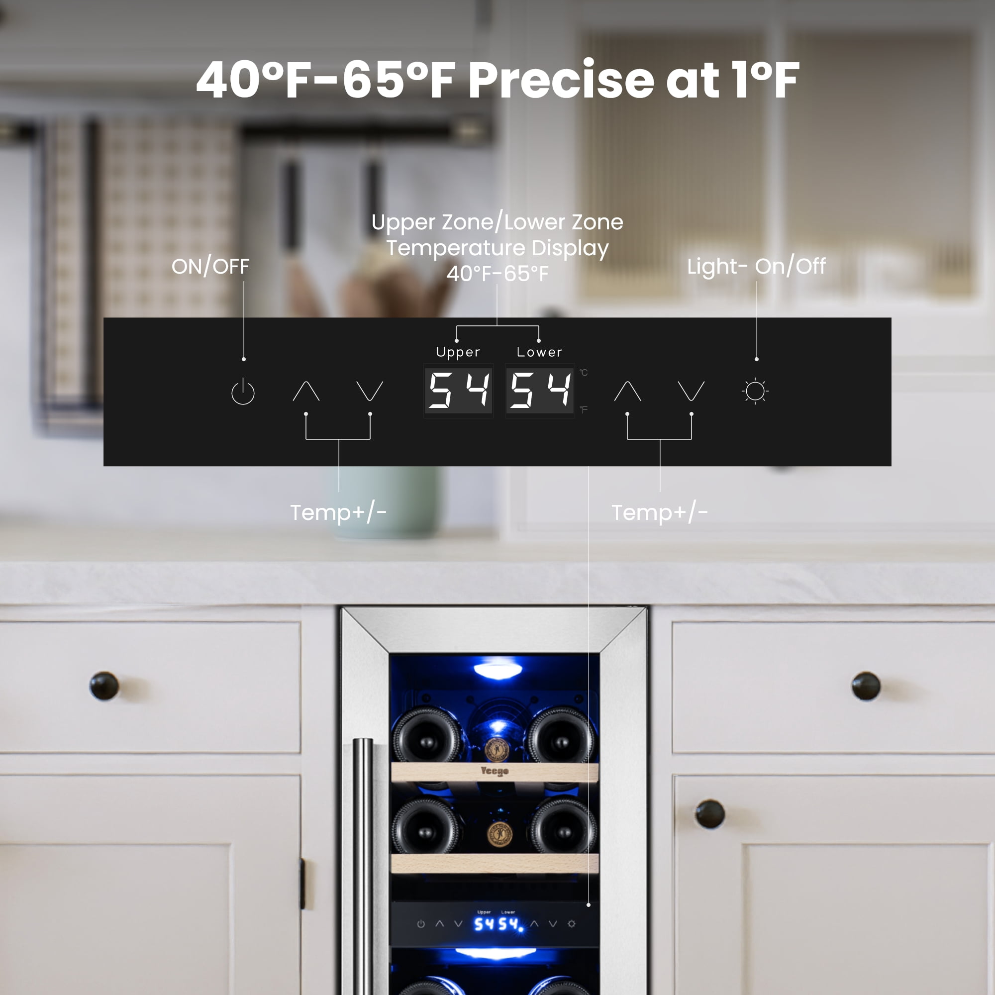 Yeego Wine Fridge Cooler - 12 Inch Wine Fridge Hold 17 Bottles, 40-65°F Dual Zone Wine Refrigerator Glass Door, Built in Fridge, Freestanding or Adjustable Shelves Fridge for Home Bar Office