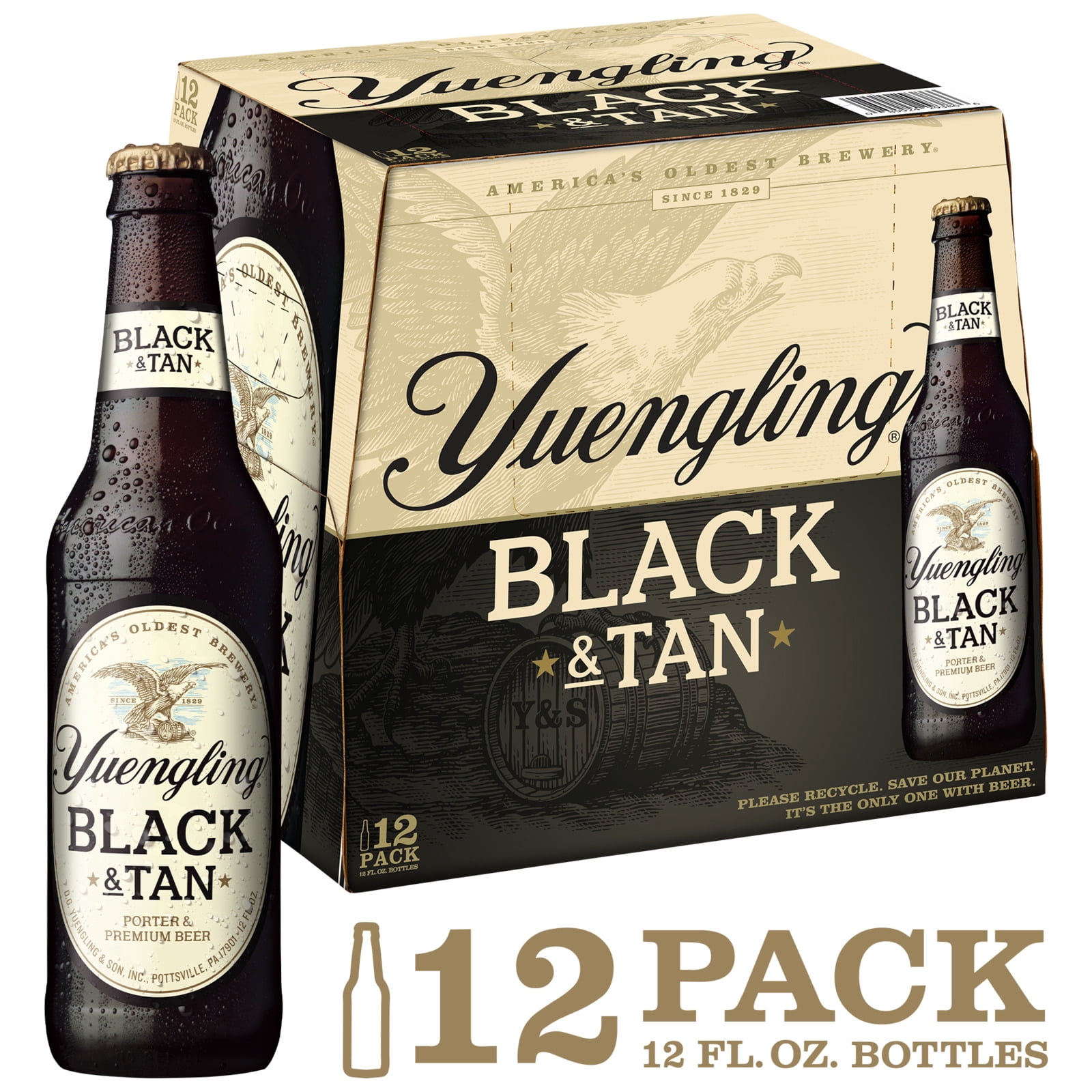 Yuengling Black & Tan Beer, 12 Pack Beer, 12 fl oz Glass Bottles, 4.6% ABV, Domestic