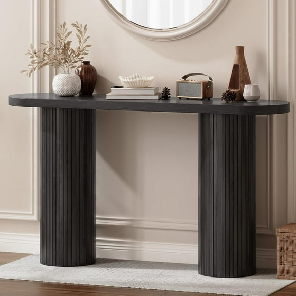 55 Inch Fluted Entryway Table, Sofa Table Behind The Couch, Long Console Tables, Modern Entrance Stand for Hallway, Living Room Foyer, Farmhouse Style (Black)