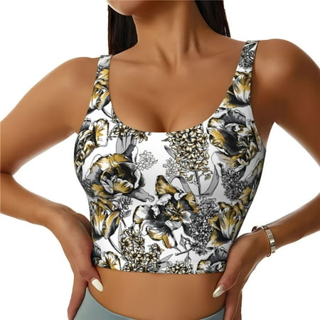 Jgfou Tulips Flowers Print Womens Sports Bra - Padded Workout Sports Bras Crop Tank Top