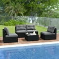 thumbnail image 3 of Topbuy 5 Pieces Outdoor Patio Furniture Set Sectional PE Rattan Sofa Set with Cushions and Tempered Glass Coffee Table Gray, 3 of 9