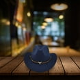 thumbnail image 5 of Women Men Felt Wide Brim Western Cowboy Hats Belt Buckle Panama Hat, 5 of 6