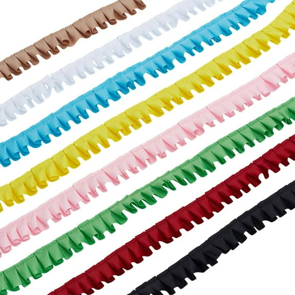 8 Rolls 16m Ruffle Pleated Lace Trim 25mm(1 inch) Ruffle Trim Fabric Trims Gathered Gingham Ribbon Fabric Edge Trimming for Home Decoration